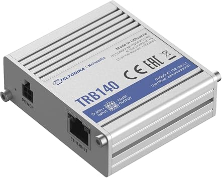 Teltonika TRB140003000 Model TRB140 Industrial LTE Gateway; For Europe, the Middle East, Africa, Korea, Thailand, India, and Malaysia Operators Only; 4G/LTE, 3G and 2G Connectivity; Ethernet Interface