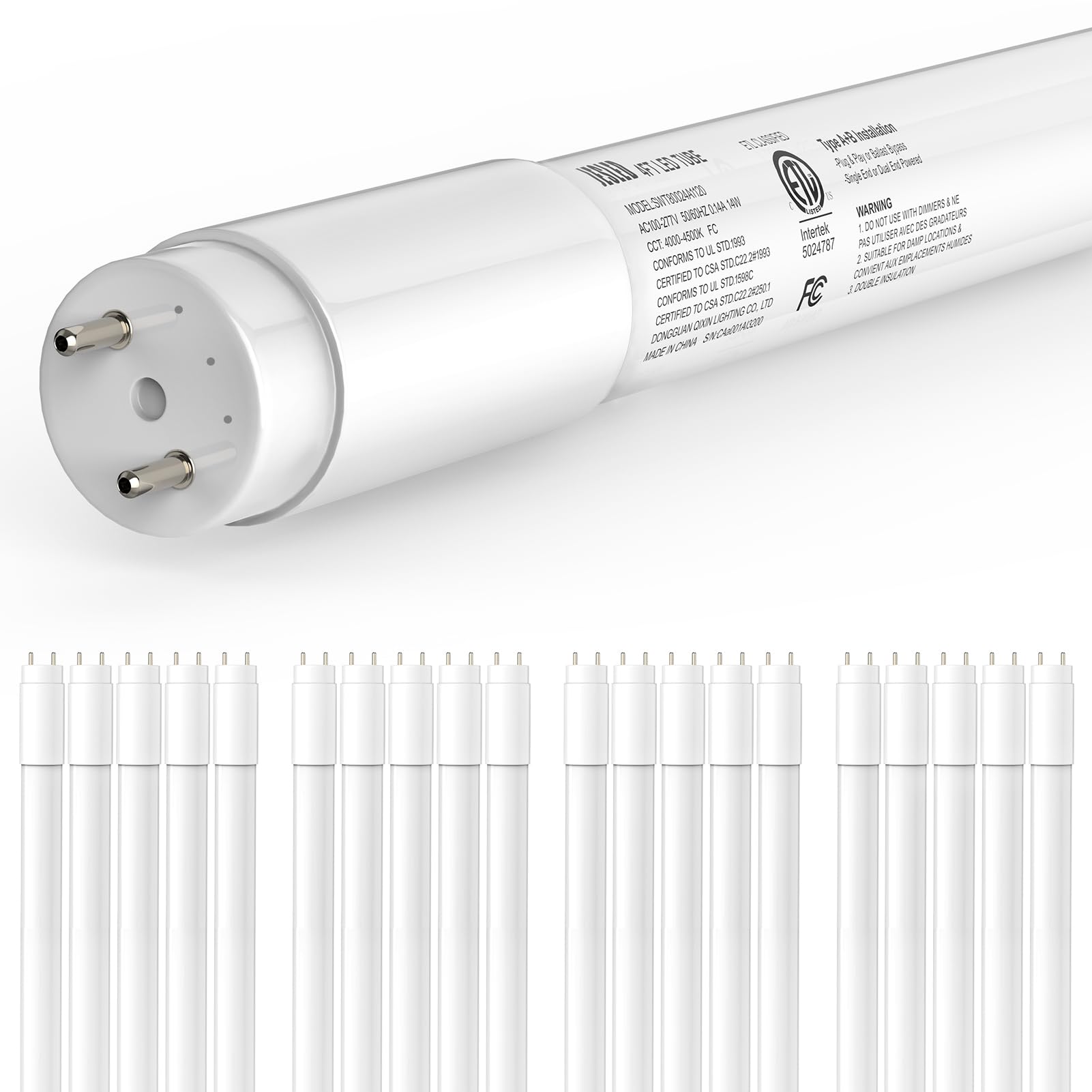 JESLED 20-Pack T8 LED Tube Lights 4Ft, 14W 2450LM 4000K, Single or