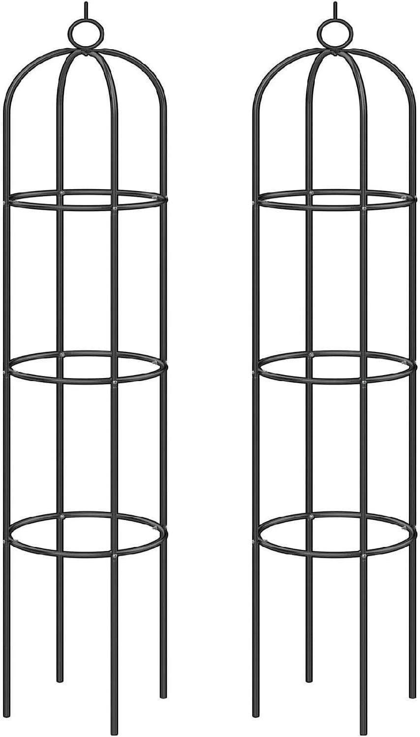 2 x 1.9m Metal Garden Obelisk Climbing Plant Flowers Steel Frame Wgo Trellis Vines Floral Decor Yard Round Weather-Proof Metal