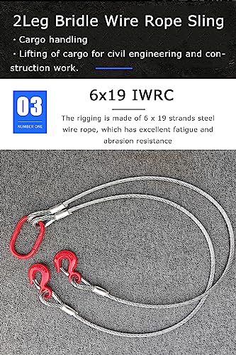 Yanborui YANBORUI-WIRE-2LEG-111 Wire Rope Sling Two Leg 1/2Inch X 5 Ft 4410Lb 2.0Ton Chain Hoist Lift Sling Straps Double Leg thumb #3