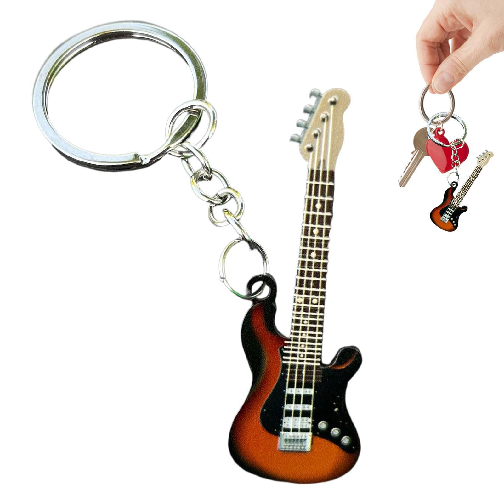 Guitar Keyring, Instrument Keyring, Stainless Steel Music Keyring, Guitar Ornament Instrument Keyring, for Guitarists Boys Girls
