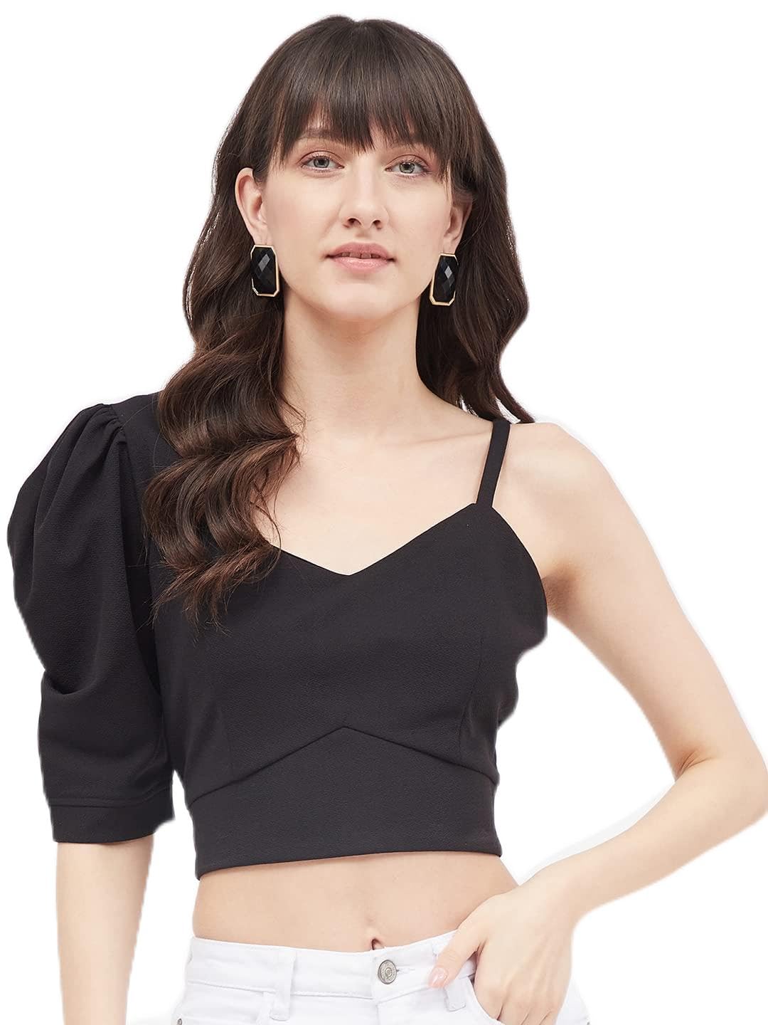kibo Casual Women's Solid Polyester V Neck Top Black-picture-38
