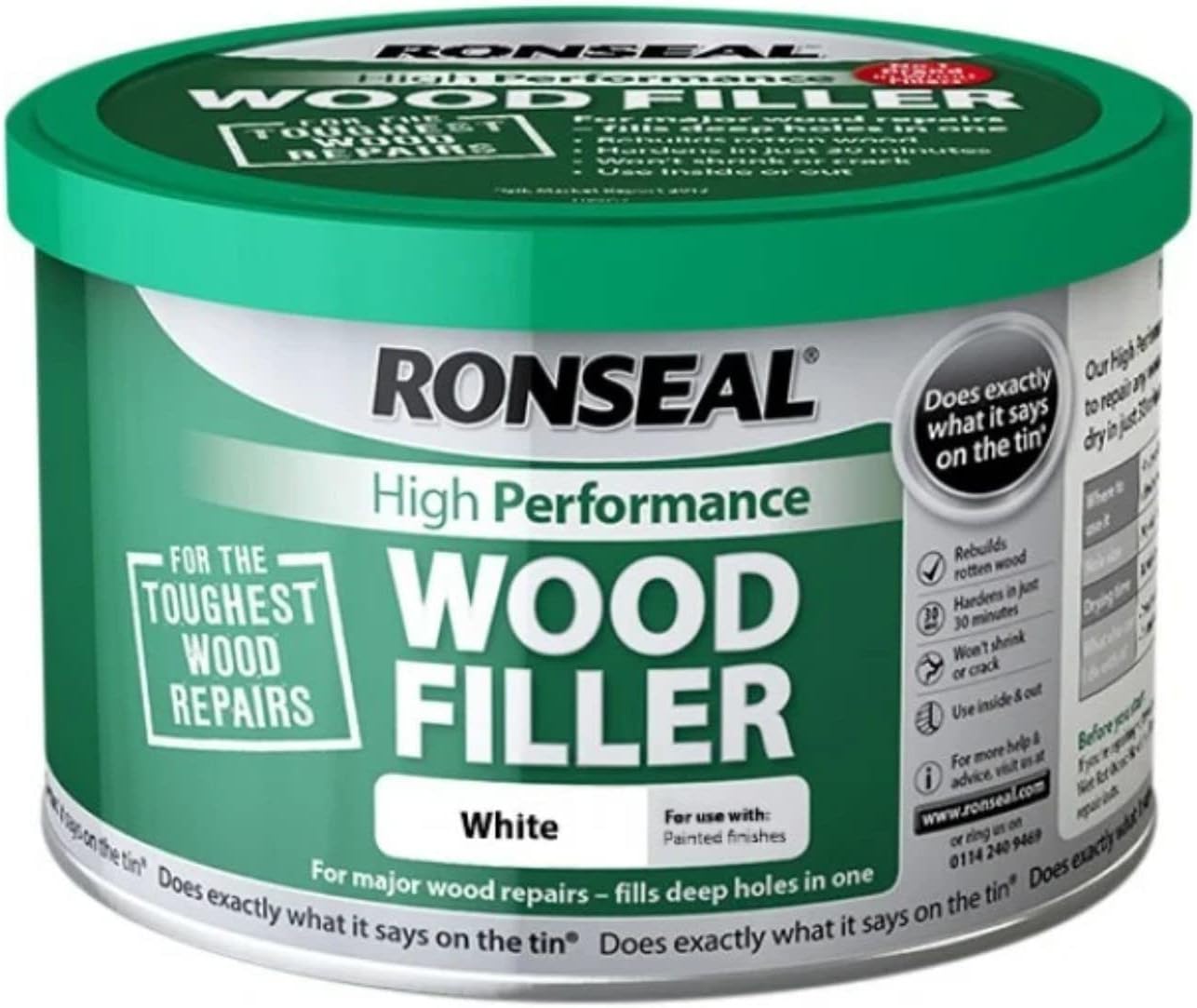 Ronseal 35303 High Performance Wood Filler White 275gm Supplied By