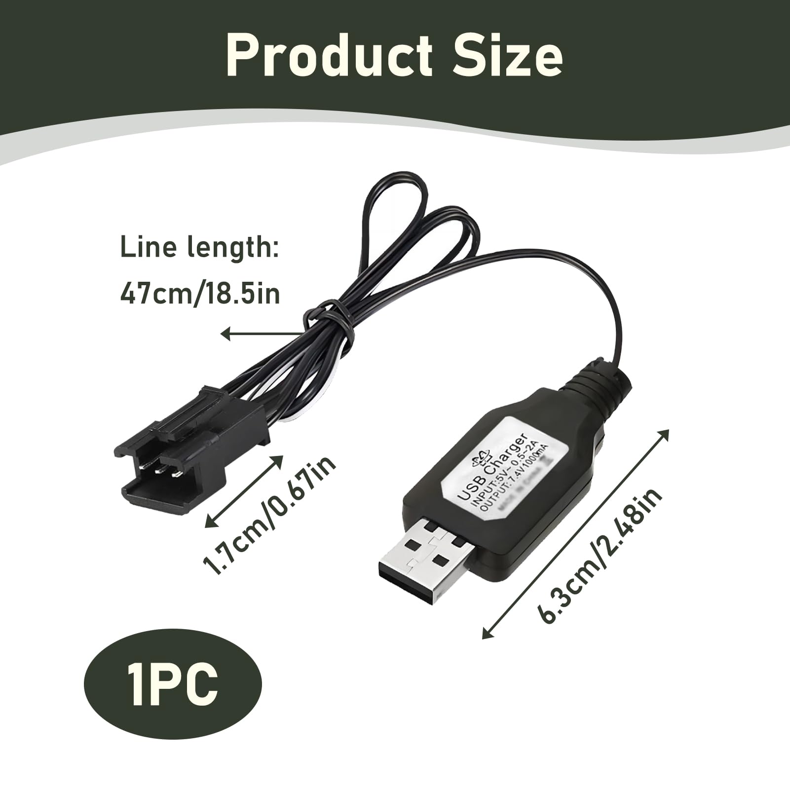 7.4V USB Charger Cable with SM-3P Plug, Charger for LiPo, USB Charging Cable for RC Cars RC Planes RC Tanks RC Boats Drones Quads and Airsoft Toys, 43cm Length, Fast Charging, Universal Compatibility - Image 2