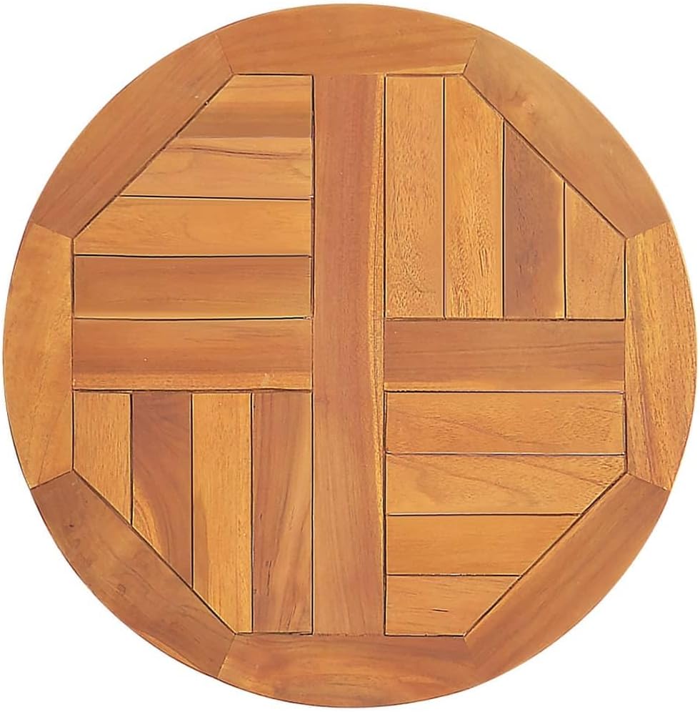 Round Teak Wood Table Top - 50 cm Diameter, 2.5 cm Thickness, Fine Sanded Hardwood with Waterbase Finish, 4-Direction Slats for Patio, Garden, and Outdoor Use