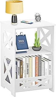 White Side Table, Small End Table with Storage Shelf, 3-Tier Nightstand Bedside Table Bookshelf Bookcase Display Rack for Small Spaces Bedroom Bathroom Living Room Office