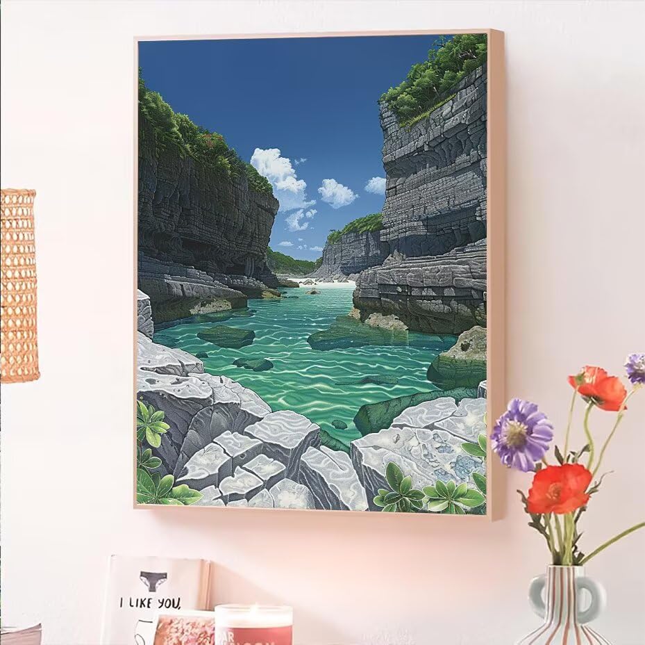 Pintar por Numeros Adultos Lago, Cuadros para Pintar por Numeros Niños con Pinceles y Pigmento Acrílico, DIY Kit Manualidades Acuarelas Niños, Decoración de Paredes del Hogar MontañAs 25x35cm O-248