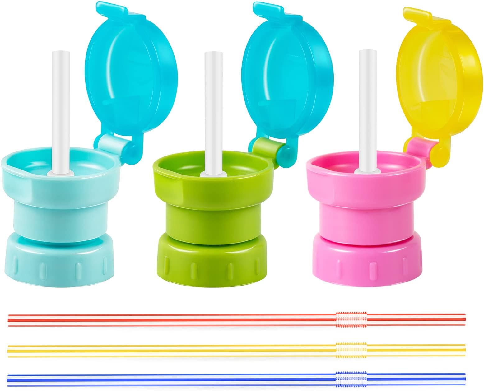 Ponpon 3pcs Spill Proof Water Bottle Twist Cover Cap Portable Juice Soda Water Bottle Caps with Straw for Children Random Color