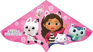 Gabby's Dollhouse 1213 Single Line Kite, Approx. 115 x 63 cm, Children's Kite Made of Robust PE Film, Includes Handle and Cord, Outdoor Toy for Children from 4 Years