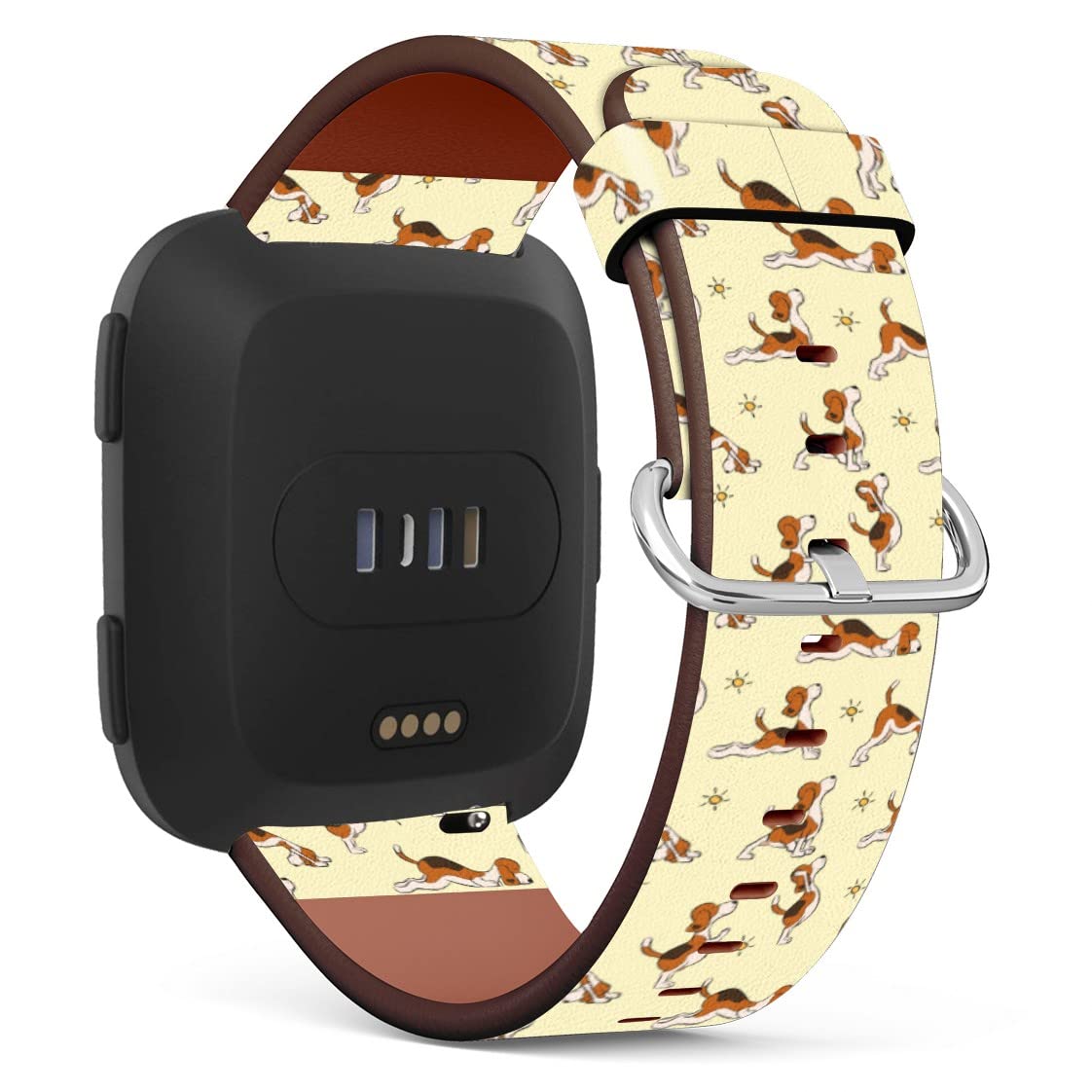 Compatible with Fitbit Versa 2 / Versa / Versa Lite / Versa SE Patterned Leather Replacement Band (Funny Yoga Dog Beagle Puppy)
