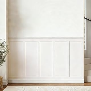 SAFERRYHOME Board and Batten Wall Panel Kit,Paintable Wainscoting Panels Easy Install for Bedroom Living Room Hallway, Covers 94 x 54 in Molding Trim Slat with Edge Strip, Paintable White