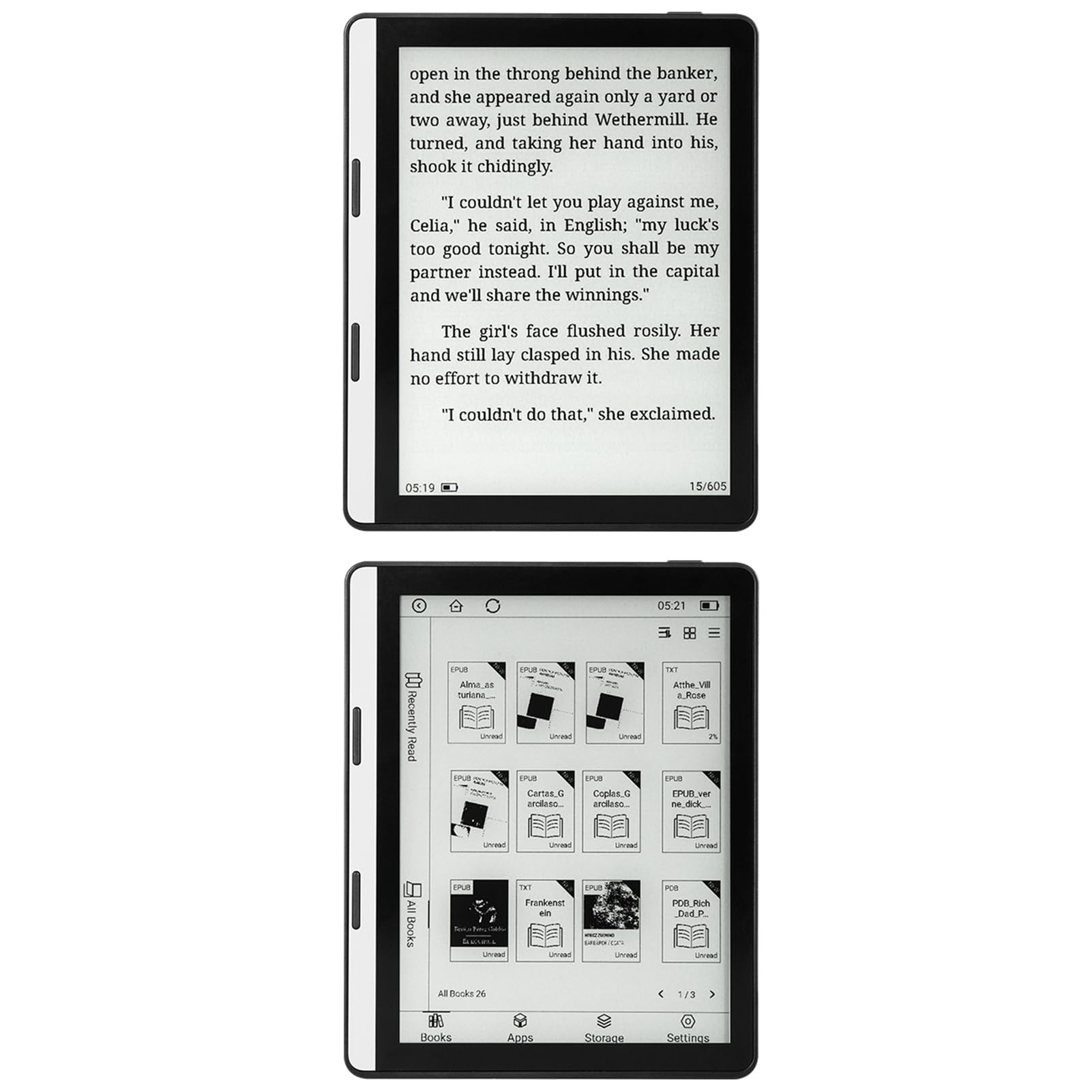 Sxhlseller 5,76-Zoll-E-Book-Reader mit Frontlicht, 16 GB Ultradünnes Android-Tablet Zum Lesen, Blendfreier E-Book-Player mit Schützender Lederhülle (1G+16G)