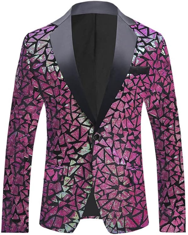 Men's Stylish Blazer Sequins Suit Jacket Allover Sparkle Tuxedo for Men Party Dinner Prom