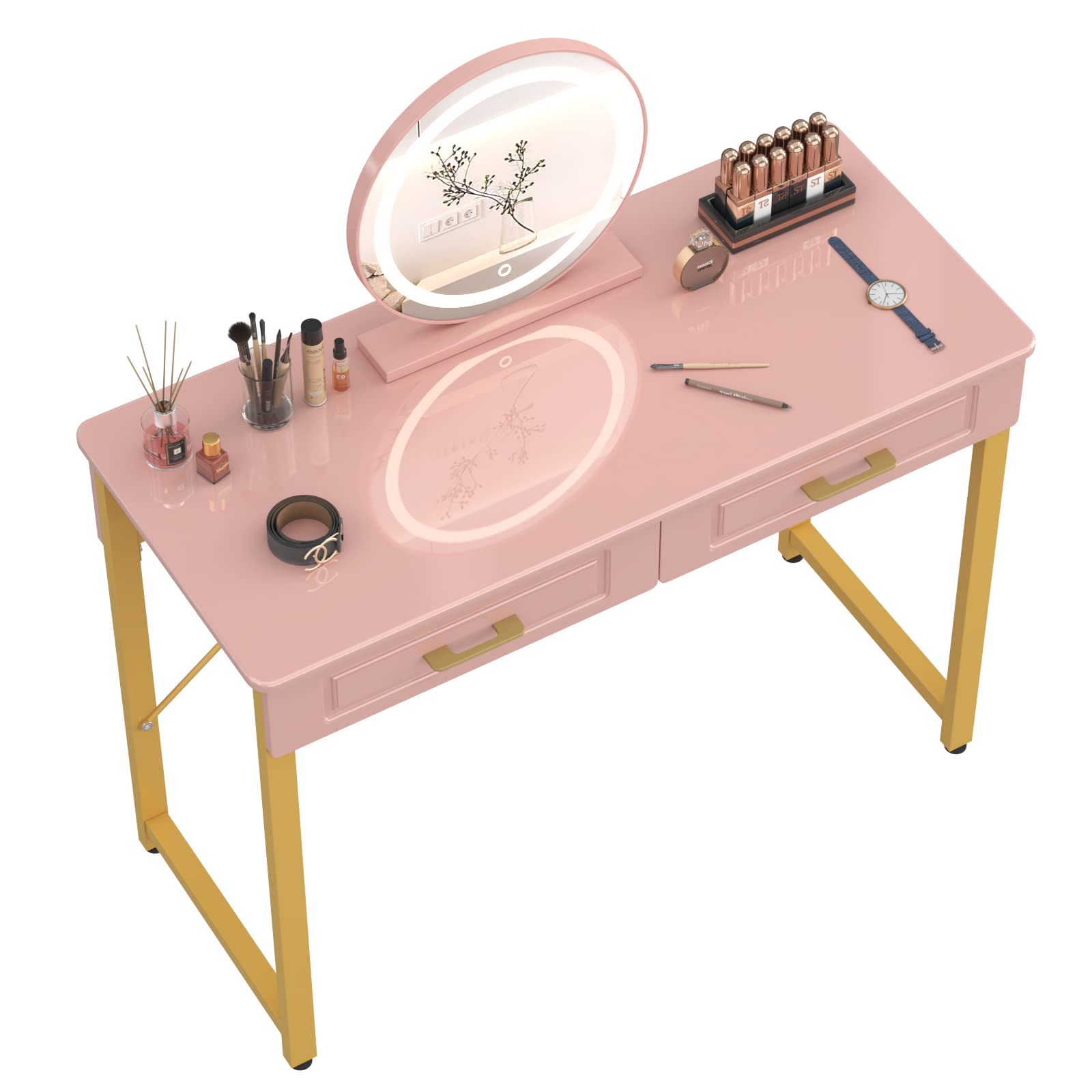 Photo 1 of **DAMAGE**MISSING HARDWARE
WESTREE Modern Makeup Vanity Desk 40 in Pink