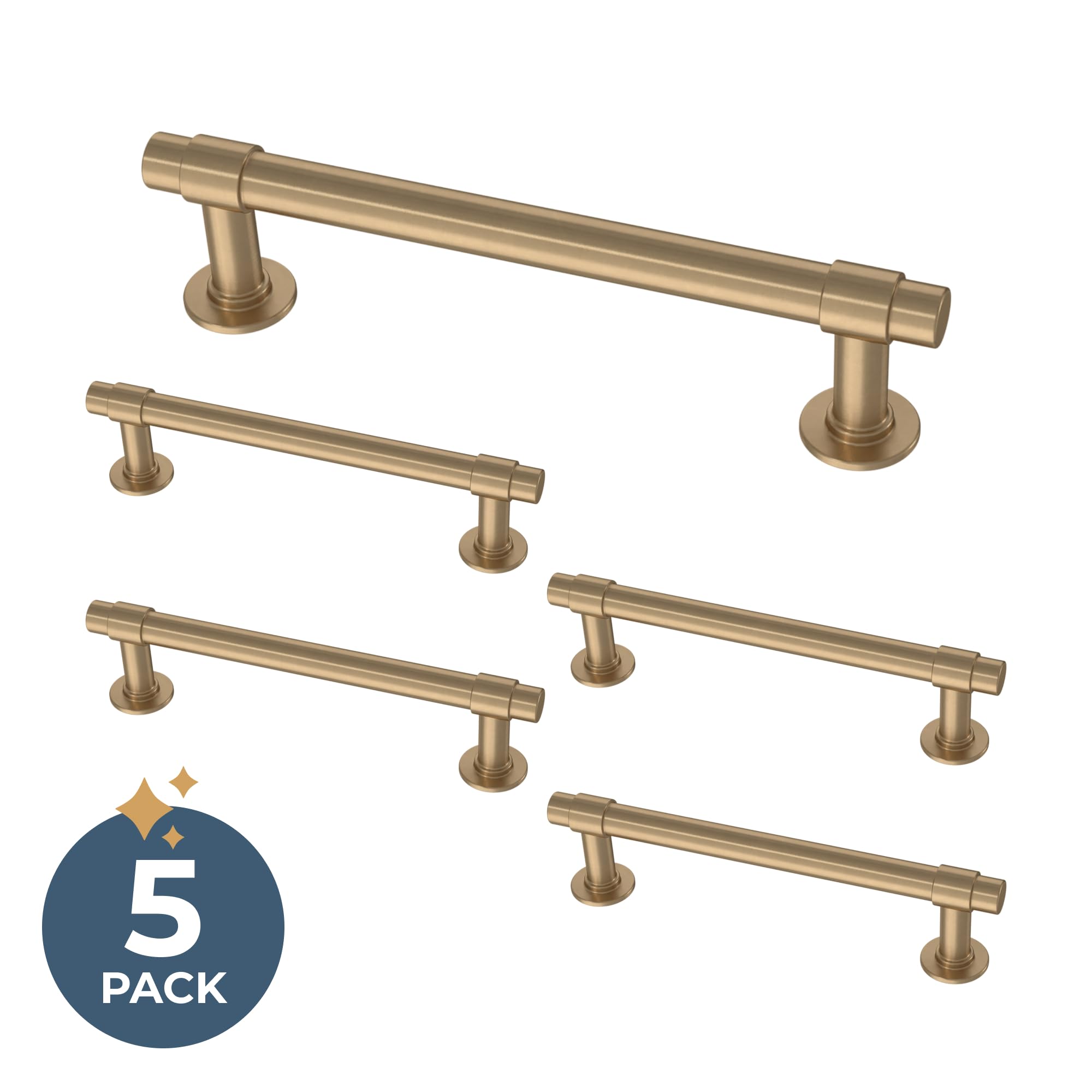 Franklin Brass P29617Z-CZ-B1 Straight Bar Cabinet Drawer Handle 4" (102mm), Gold, 5-Pack