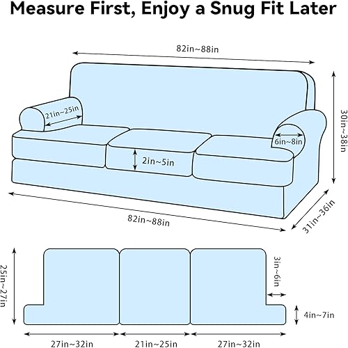 Miniatura 6 de Funda impermeable para sofá de 4 piezas, funda para sofá de 3 cojines separados en T, funda de sofá de tela de poliuretano termoplástico a prueba de