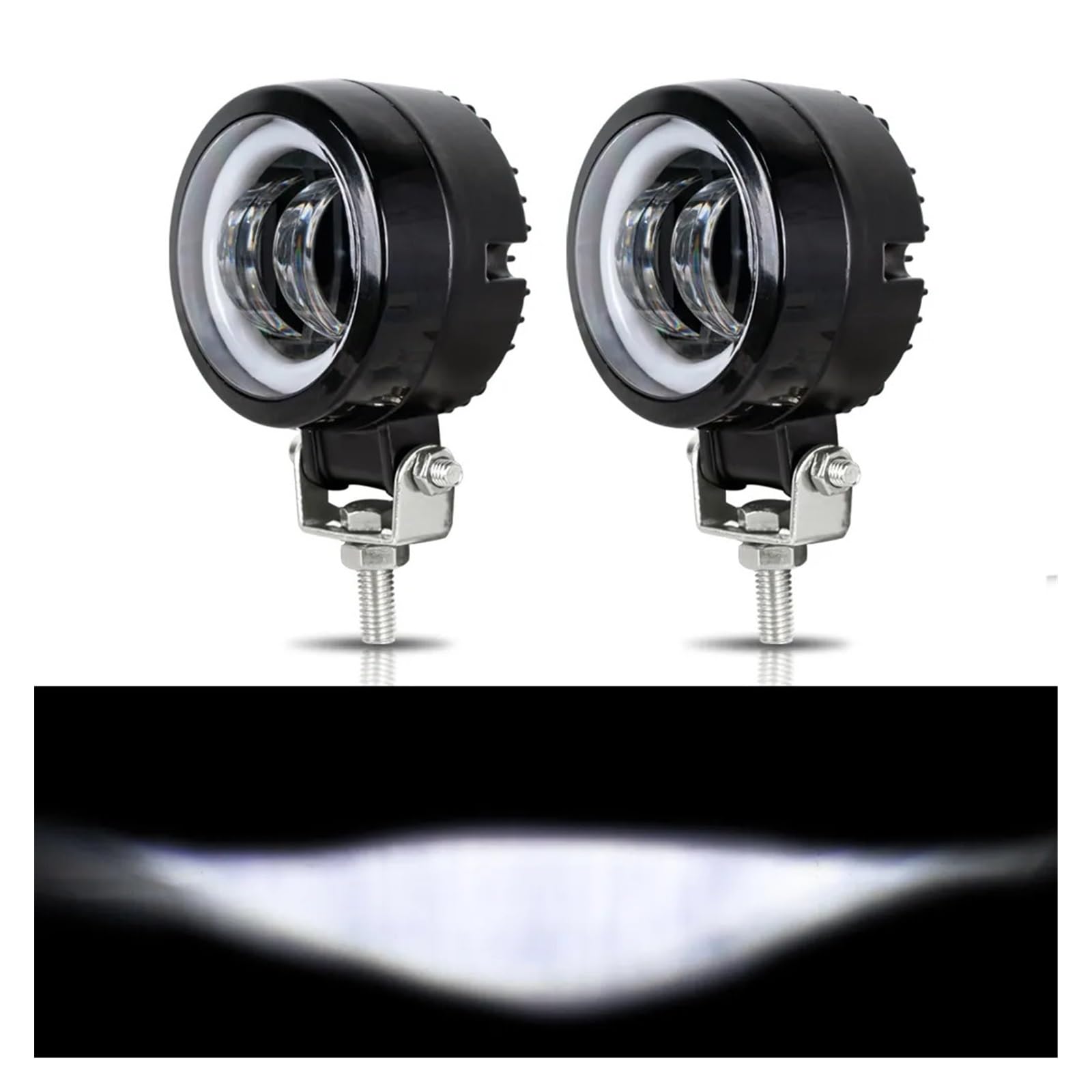 DOUKI - Feux Antibrouillard LED Moto 3 Pouces (80mm) 20W, Anneau Halo, Lentille 4D - 12V/24V (Blanc, Rouge, Bleu, Vert)