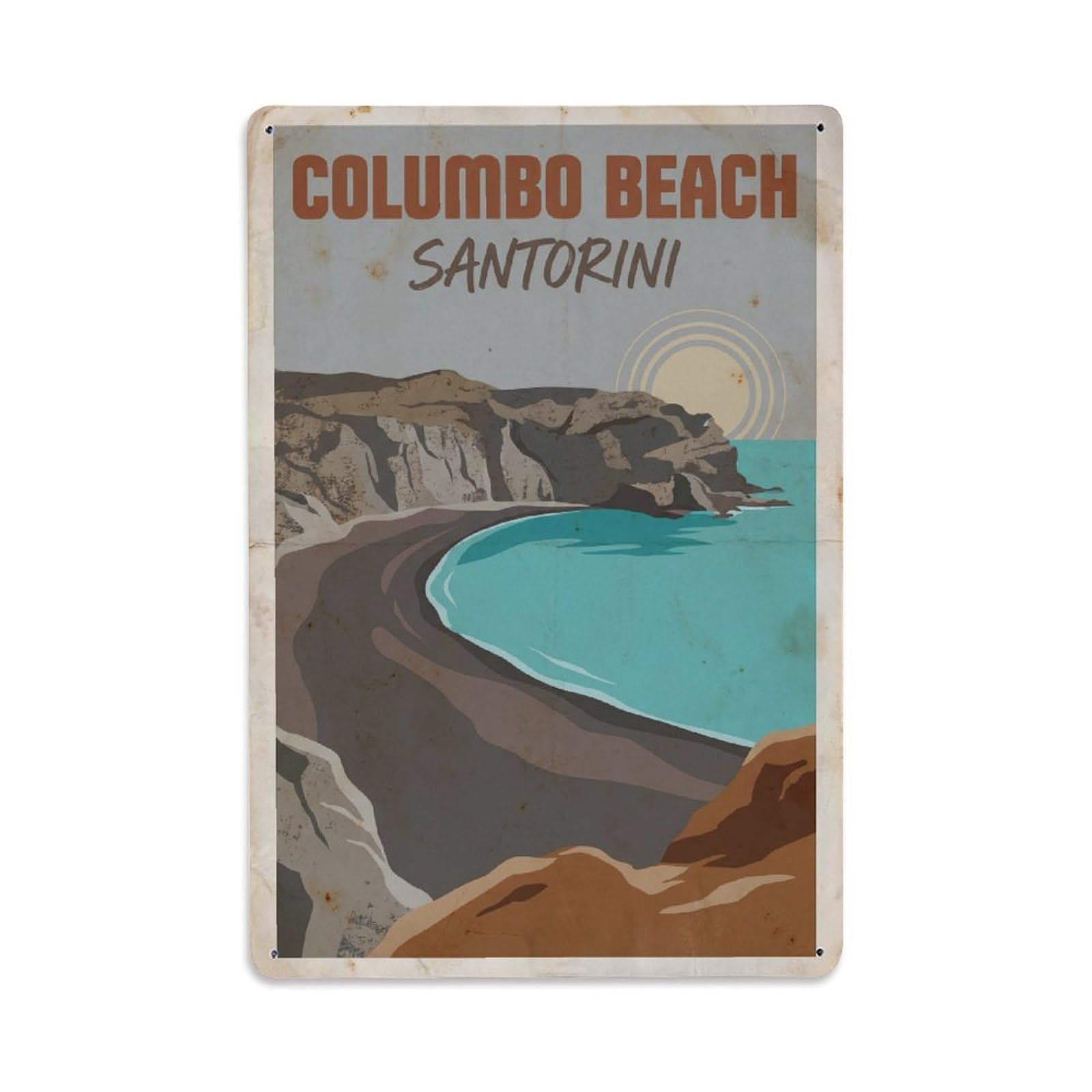 Este 8X12inch Style Vintage Travel Columbo Beach Santorini Metal Tin Sign