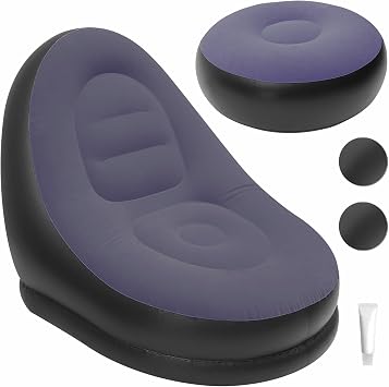 Inflatable Couch with Ottoman, Blow Up Lounger Chair, Outdoor Folding Air Chair, Large Lazy Inflatable Sofa Chairs, Inflatable Gaming Chairs with Ottoman Navy Blue
