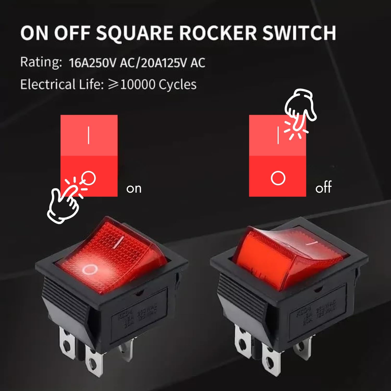 AUTOZOCO Interruptor Basculante DPST ON/OFF 4 pin, Interruptor Basculante DPST de Encendido y Apagado, Interruptor de Encendido/Apagado de Dos polos y Cuatro Terminales, 250 V - 16A, PVC, Luz Roja