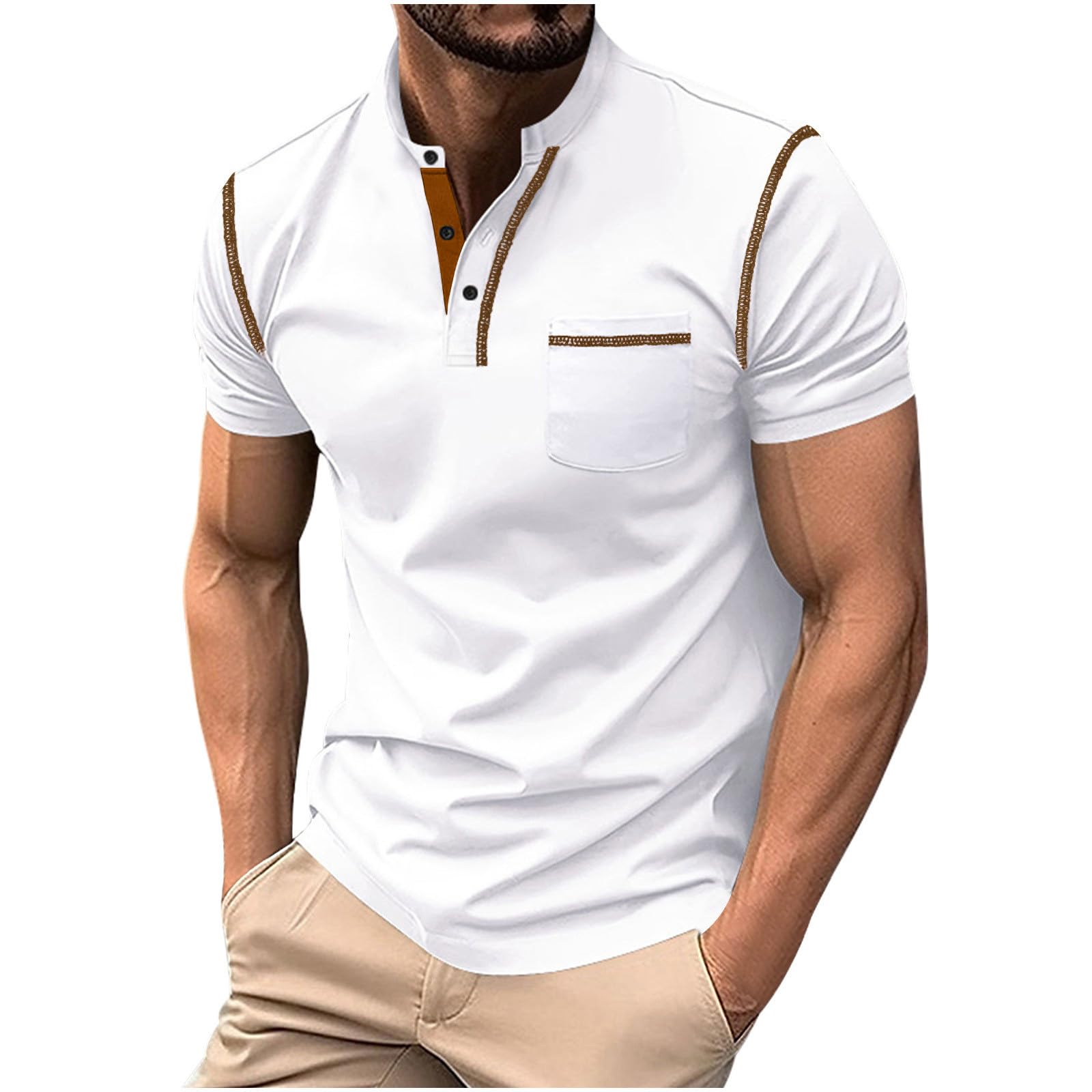 Mens Casual Henley Shirts Short Sleeve Button T Shirt Classic Solid Color Tops Lightweight Summer Pullover Blouses