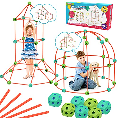 Upgraded Fort Building Kit, STEM Kids Toys for 4 5 6 7 8 9 Year Old Boys Building Toys Indoor Outdoor Toys for Kids DIY Castle Tunnel Christmas Birthday Gifts for Kids