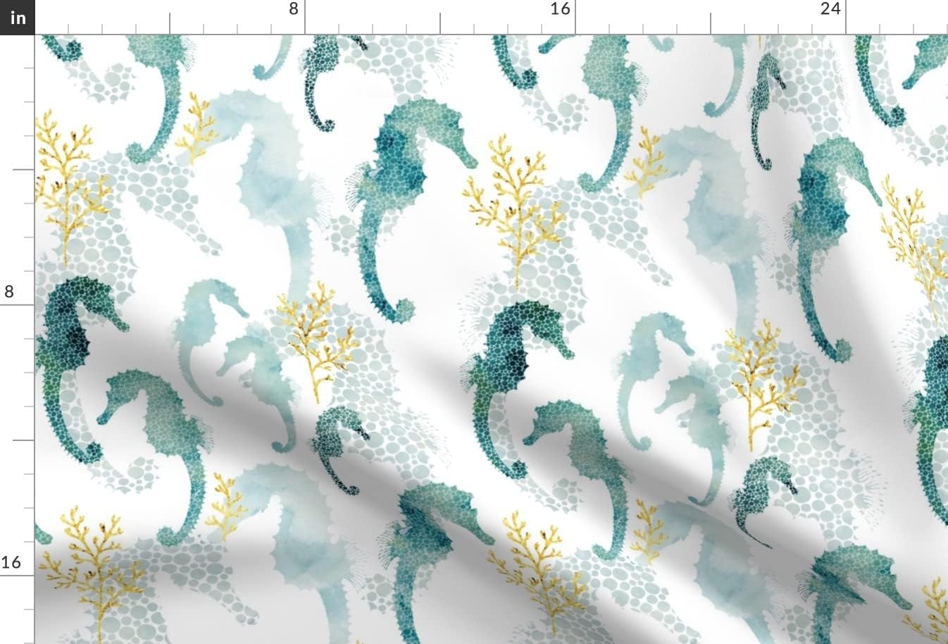 Spoonflower Fabric - Pointillism Seahorse Seaweed Pattern Turquoise Blue Watercolor Ocean Printed on Minky Fabric by The Yard - Sewing Baby Blankets Quilt Backing Plush