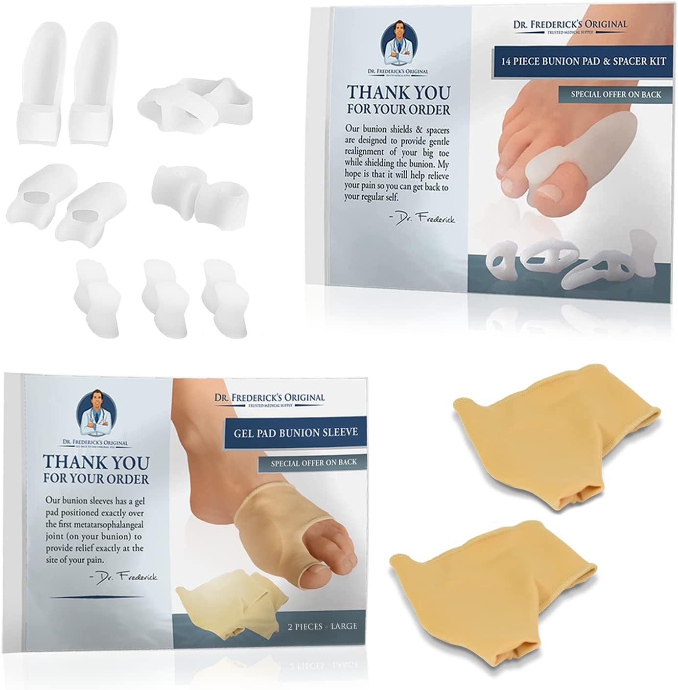 Dr. Frederick's Original Super Bunion Bundle - 14 ct - Kit with Bunion Sleeves, Pads, Splints & Cushions - Pain Relief for Men & Women - Large - W7-14 | M5-13