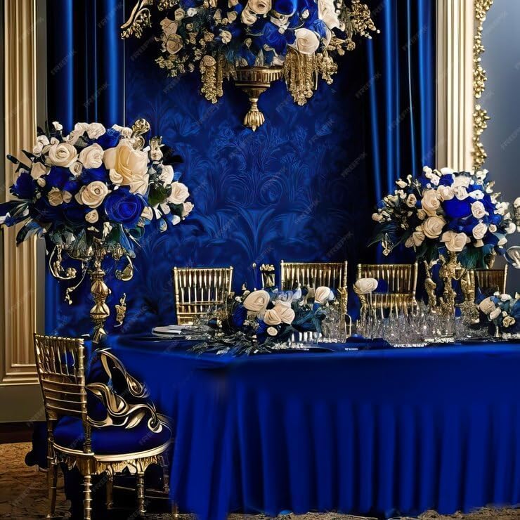 Miniatura 9 de RNOONY Falda de mesa azul de 8 pies para mesa rectangular, falda de mesa elástica de elastano con volantes plisados, funda elástica para mesa y