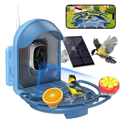 Bird Feeder with Camera, Smart Birdfeeder with Cam Solar Powered, 2K HD Video, AI Identification, Instant Arrival Alerts, IP66 Bird Bath & Feeder,Gift for BirdLover (with BirdBath, Blue)