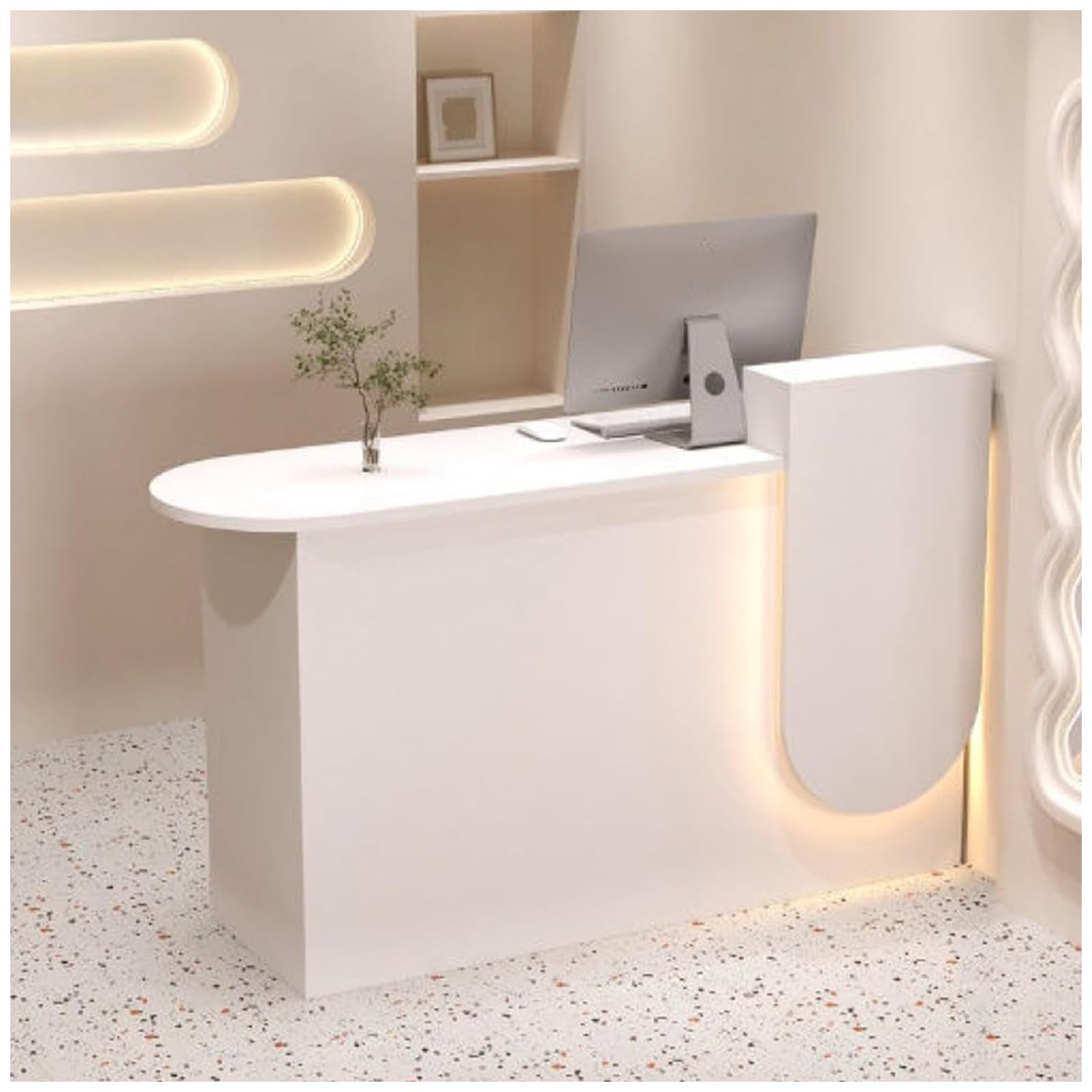 Nowoczesna recepcja, kasa fiskalna, na targi rzemieślnicze, regał ekspozycyjny, oszczędność miejsca, design do małych pomieszczeń, baru, sklepu, hotelu, holu, 280 x 50 x 85 cm