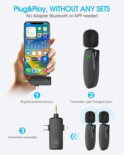 Miniatura 2 de Micrófono de solapa inalámbrico Lavalier para iPhone, Android, cámara, mini micrófono inalámbrico profesional Plug-Play 2.4G Ultra Low Delay Chip de