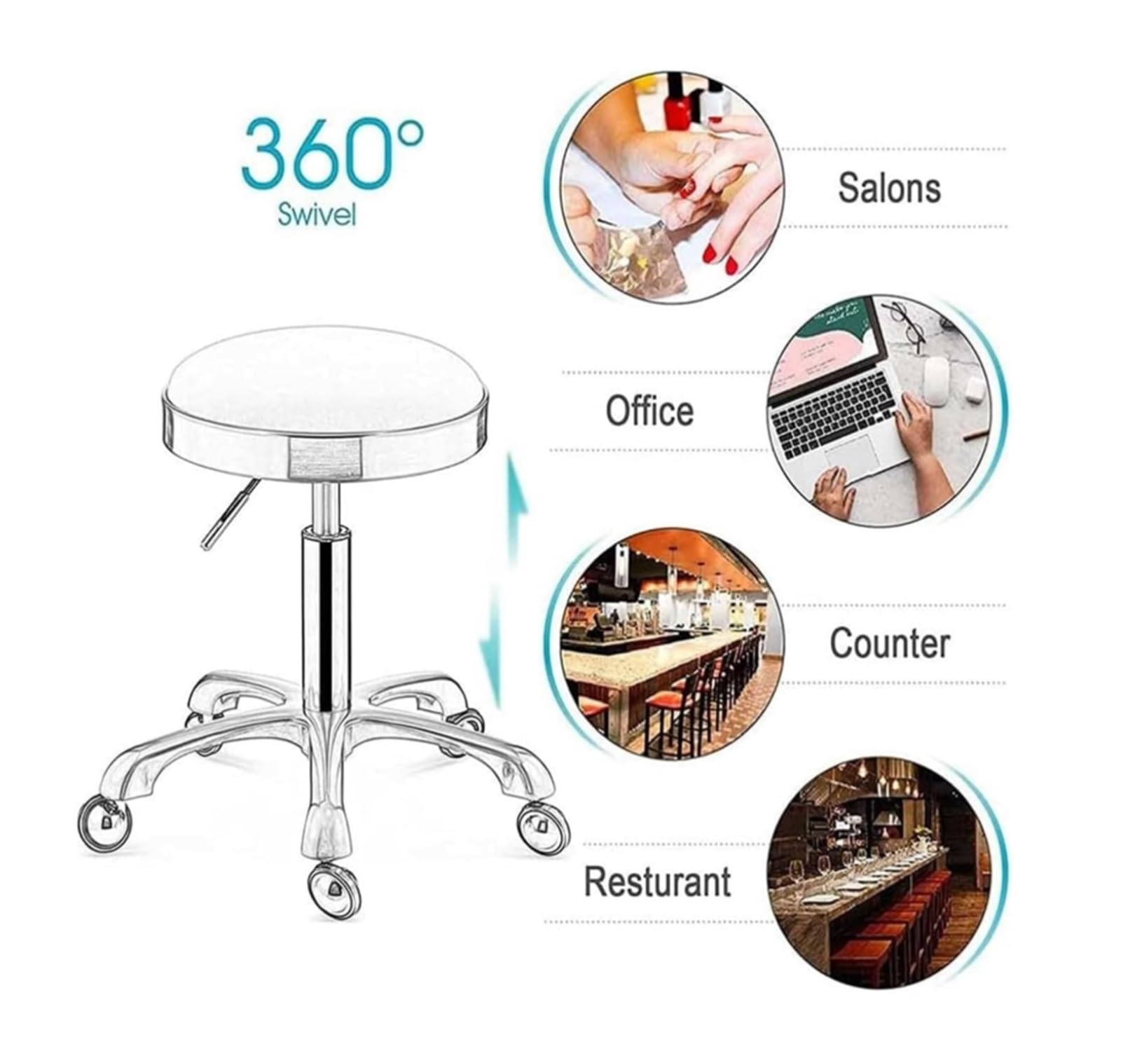Taburete con ruedas hidráulico de alta resistencia Taburete con ruedas | Ajustable con ruedas giratorias de 60°, for banco de trabajo de laboratorio