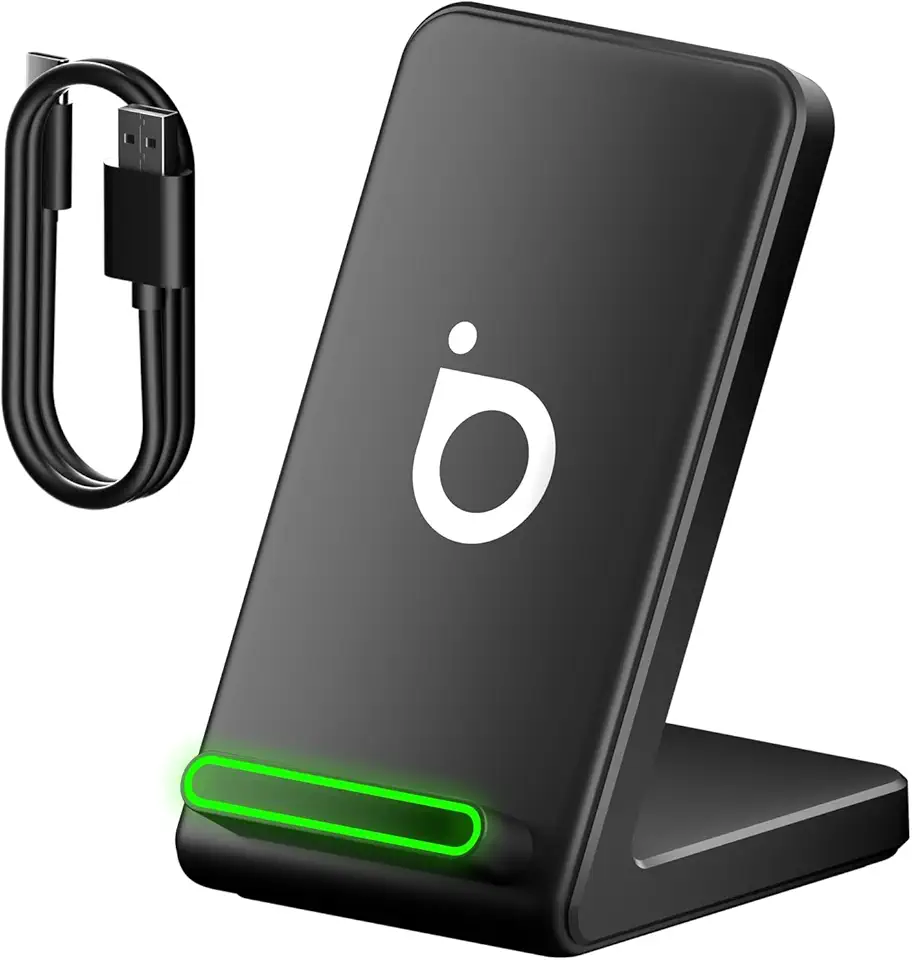 Basike Carregador Sem Fio, 15W Estação de Carregamento Rápido, Compatível iPhone16,15,14,13,12,11 (Pro, Pro Max)/XS/XR/XS/X/8(Plus) (Preto)