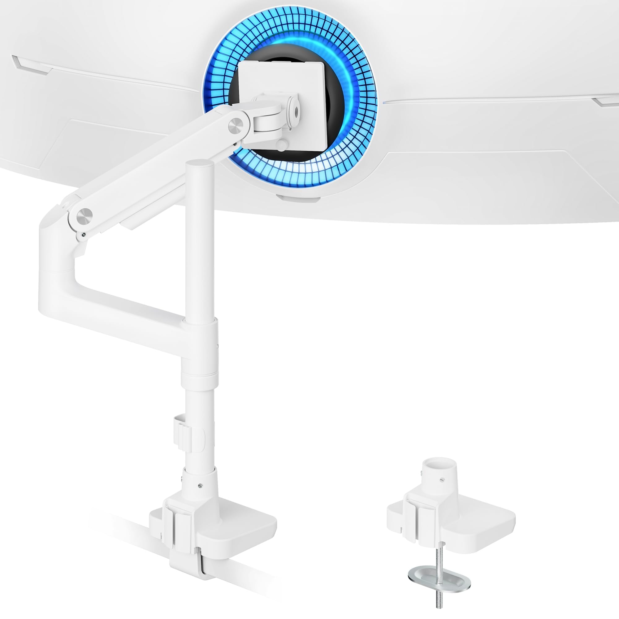 ARES WING Heavy-Duty Monitor Mount for 17-49 inches Ultrawide Curved Flat Monitors, Holds 44lbs, with Extended Column for Desk, Adjustable Gas Spring, White