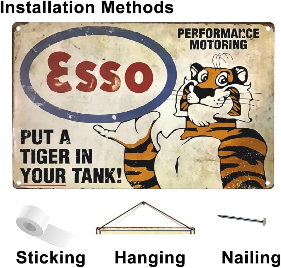 Miniatura 5 de GCOCL Esso - Letrero decorativo de metal con texto en inglés Put a Tiger in Your Tank, para bar, pub, garaje, hotel, 8 x 12 pulgadas