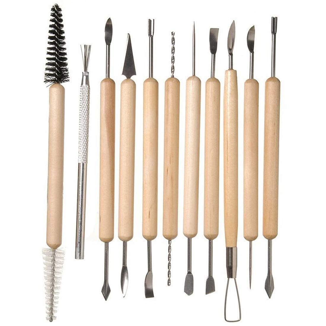 KRAFTMASTERS 11 Pcs Wooden Handle DIY Sculpting Knife Clay Pottery Carving Tool Set for Modeling Tools & Wooden Sculpture Knife