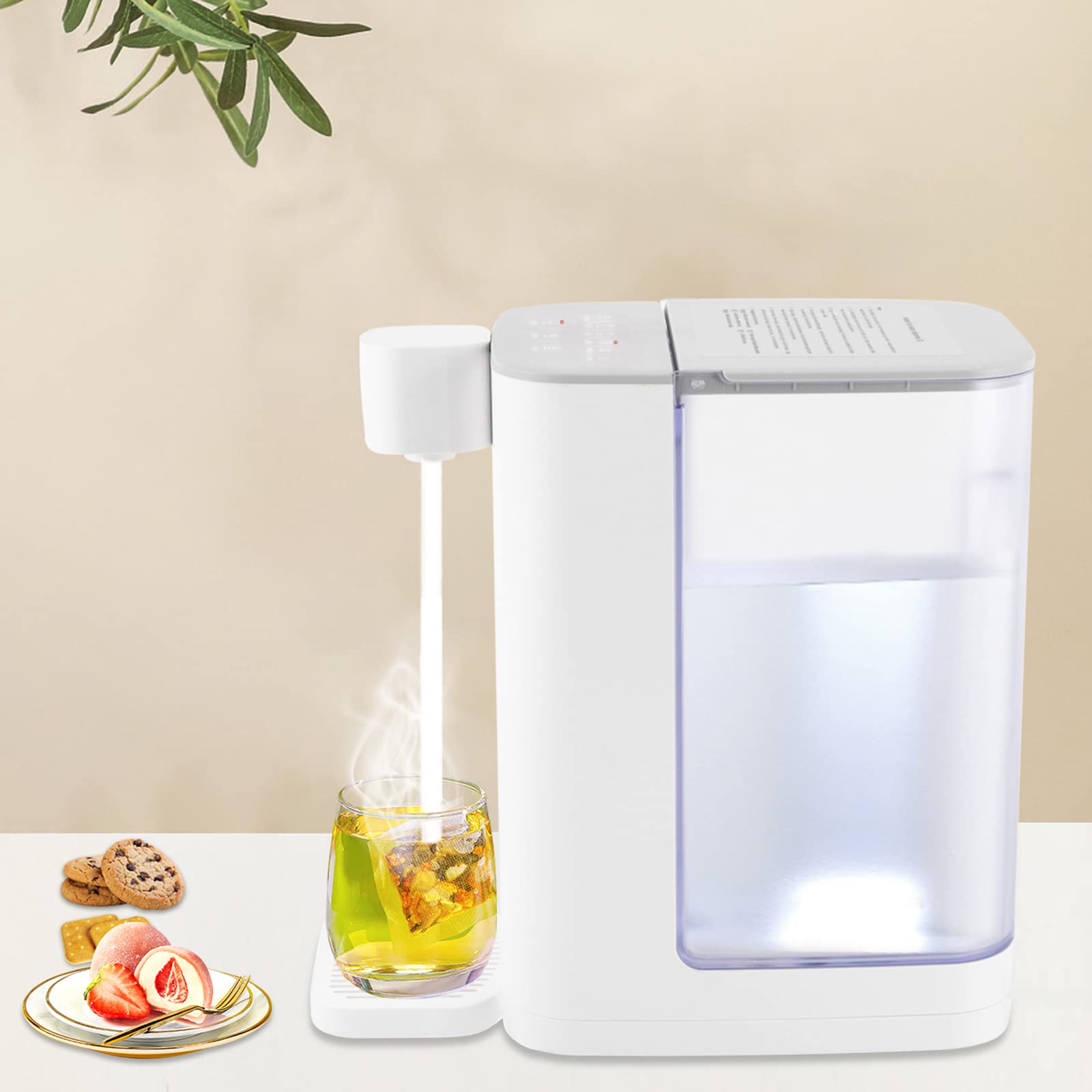 Distributeur instantané d'eau chaude 3L, bouilloire électrique 45 dB, distributeur d'eau chaude 5 options de température et 2 niveaux d'eau avec lumière, verrouillage sans danger pour les enfants