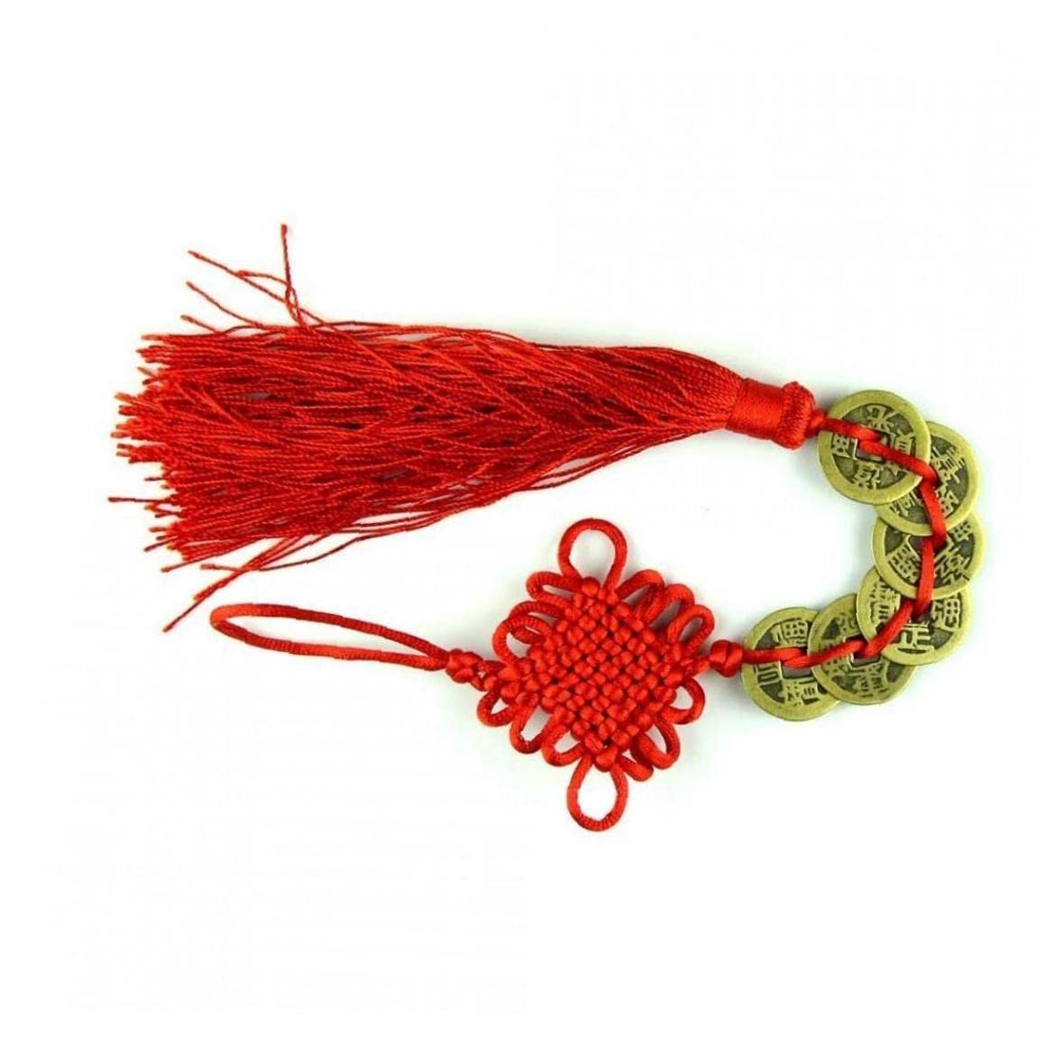 Pinicecore Red Feng Shui Coins With Chinese Knot Copper Lucky Coins Six Emperor Money Wealth Success Lucky Car Hanger Decors