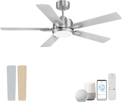 cumilo Ventiladores de techo inteligentes para exteriores de 52 pulgadas, luces LED y control remoto, motor de CC silencioso, 6 velocidades,