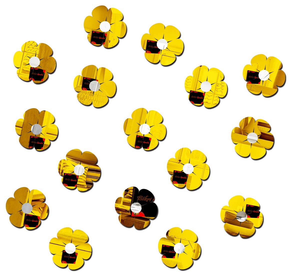 Bikri Kendra - 16 Flower Golden Mirror Stickers for Wall 3D Acrylic Stickers Mirror Stickers Decorative Stickers Wall Stickers for Hall Living Room-image-28