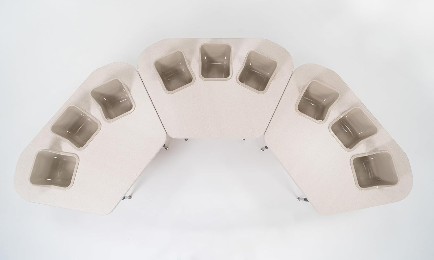 3-Seat Modular Feeding Table, Natural Linen Top, Gray Seats