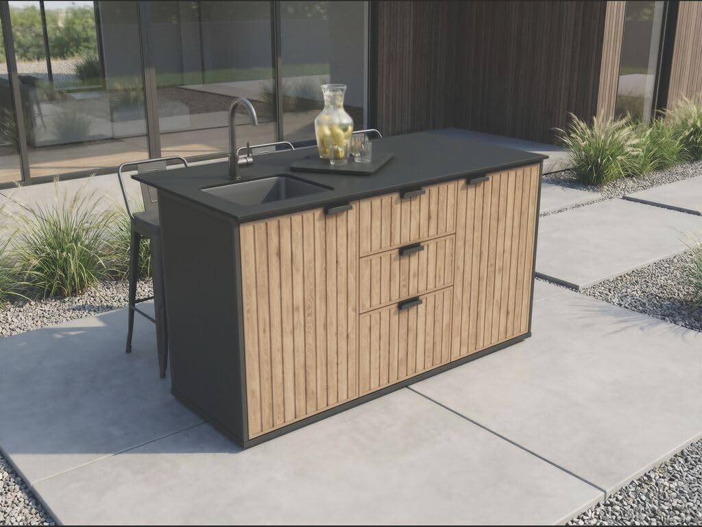 Keter Signature Compact Outdoor Küche, Venetian Braun, 168,5×85×94,8 cm, HPL-Arbeitsplatte, Wetterfest
