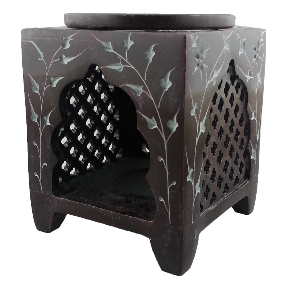 Shiva Plum Elven Square Jali Soapstone Essential Oil Burner / Aromatherapy Oil Burner - Medium