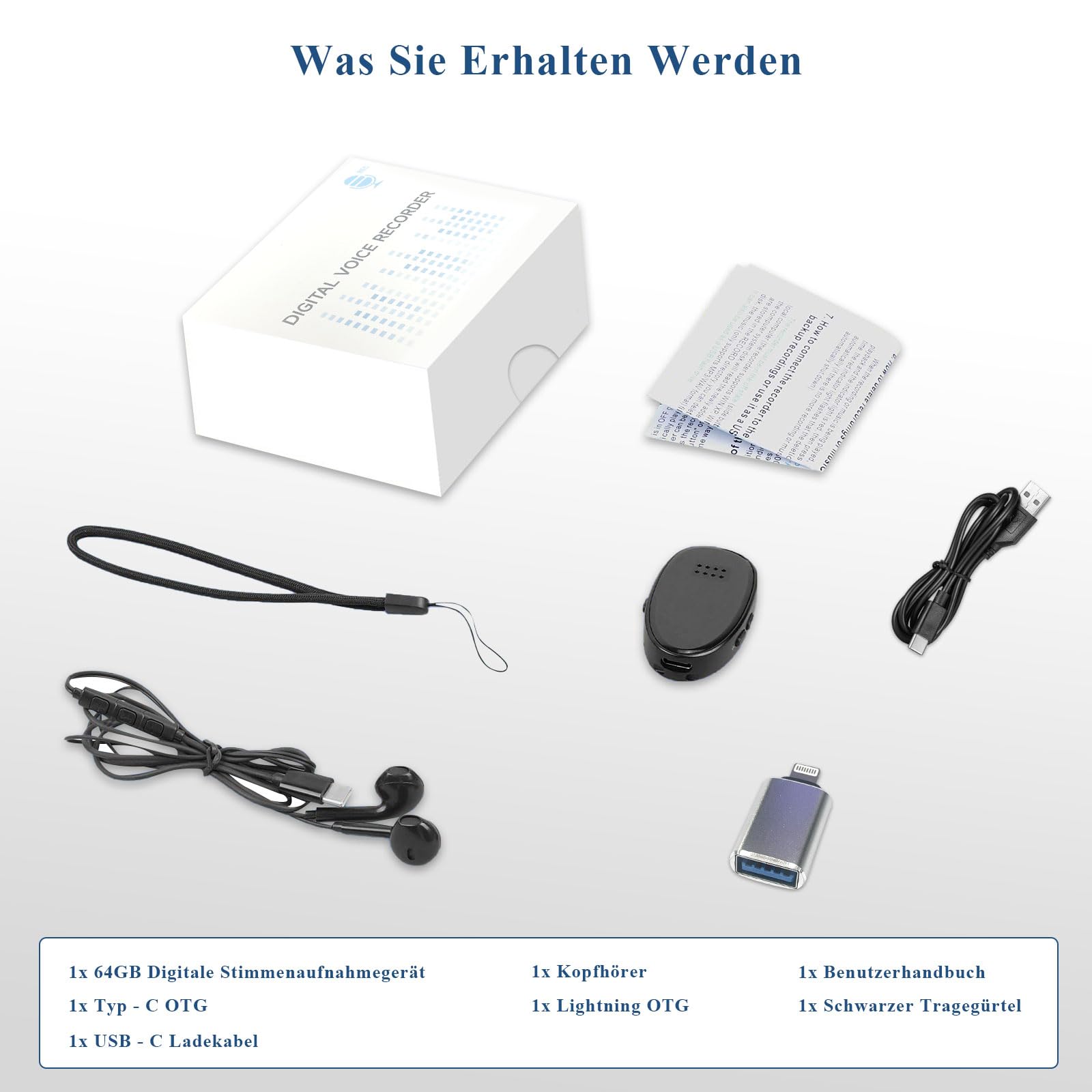 Diktiergerät Mini Abhörgerät 128GB 3072Kbps: Aufnahmegerät mit Dreifacher Rauschunterdrückung USB C Magnetisch, Voice Recorder One-Touch für Meetings Vorlesungen Interviews Vorträge