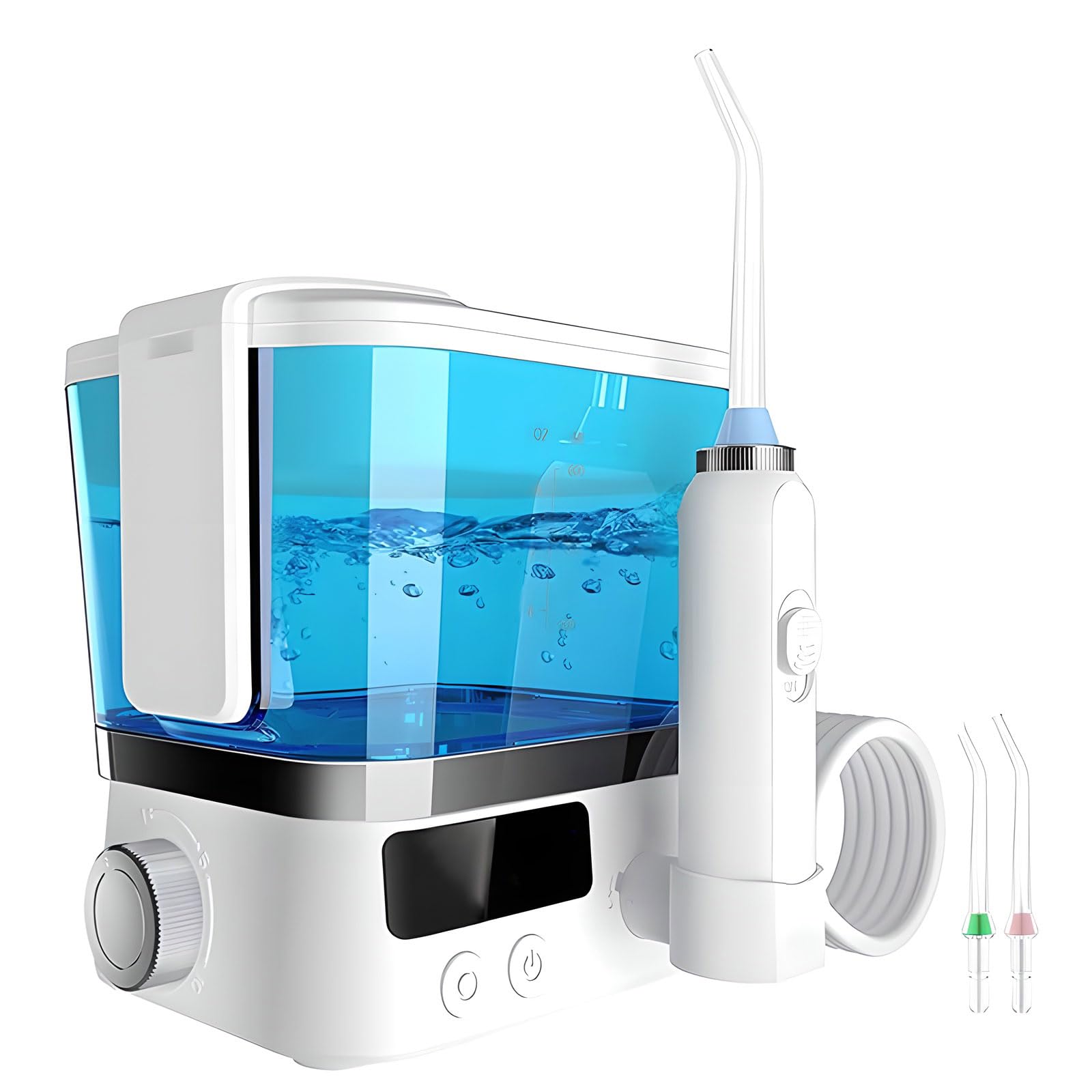 Irrigador bucal eléctrico de 600 ml, ajuste de presión en 10 niveles y boquilla giratoria de 360°, pantalla LED con múltiples modos, incluye 2 boquillas para el cuidado bucal
