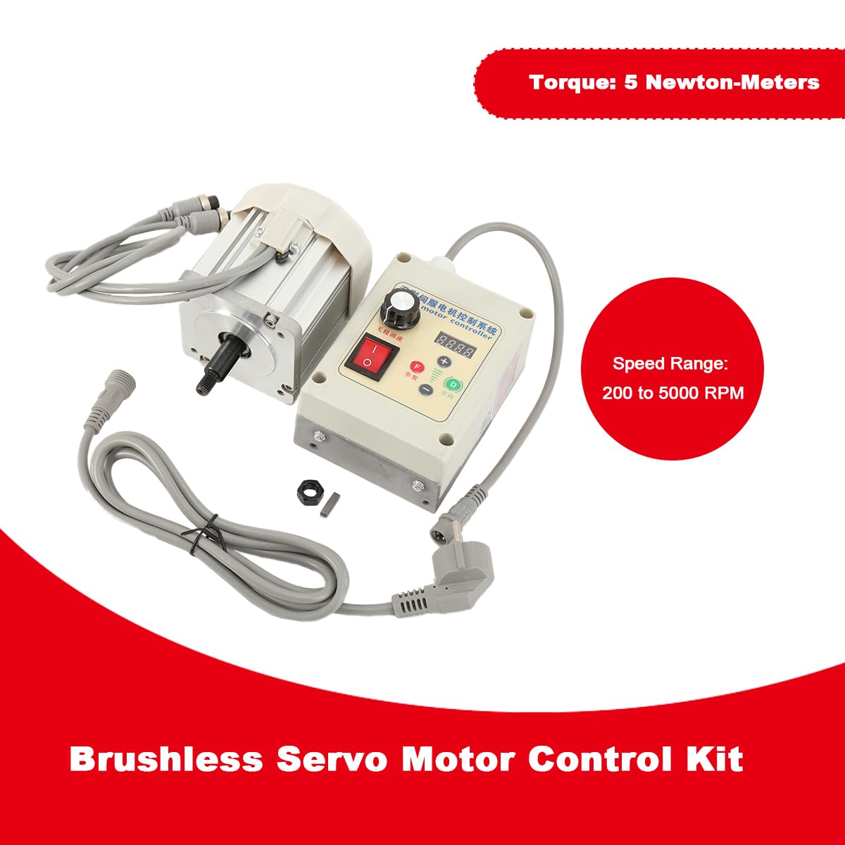 220V 1200W Bürstenloser Servomotor Satz mit Controller für Holzbearbeitung Drehmaschine, Geschwindigkeit Einstellbar 200 bis 5000U/min 5N.M