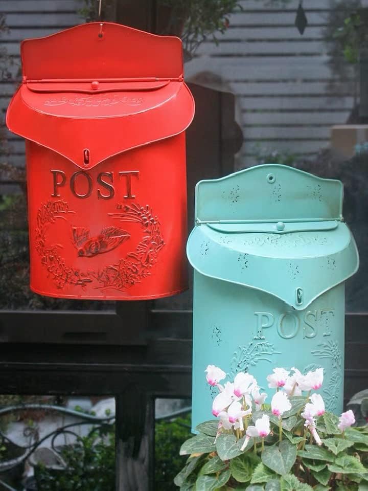 Miniatura 6 de Buzón de pared para montaje en pared, buzón de correo de metal retro para decoración de jardín al aire libre (rojo)