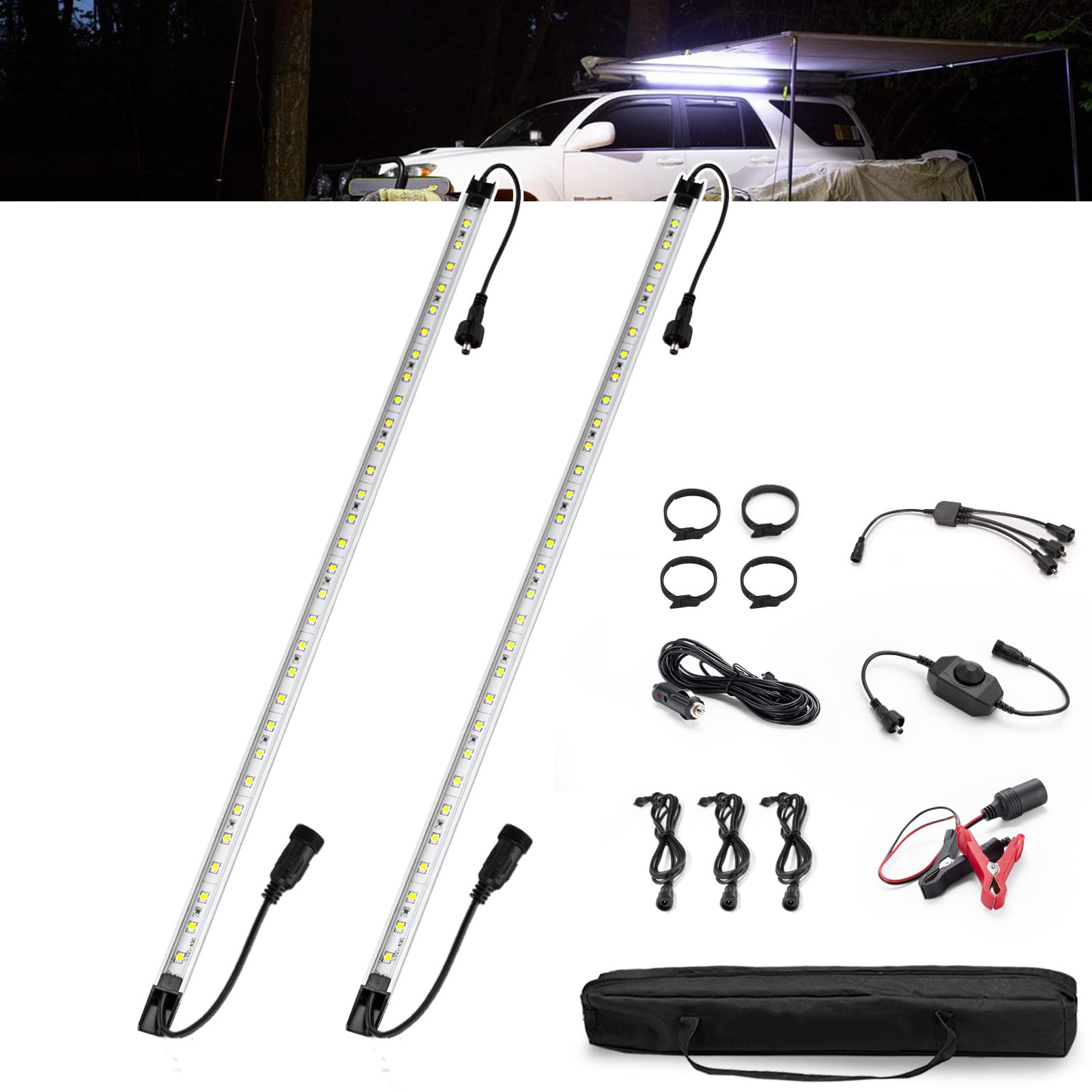 FIERYRED Lot de 2 barres lumineuses d'intérieur à DEL 12 V en aluminium rigide avec variateur d'intensité – Bande lumineuse étanche pour éclairage intérieur de caravane (2 pièces, blanc)