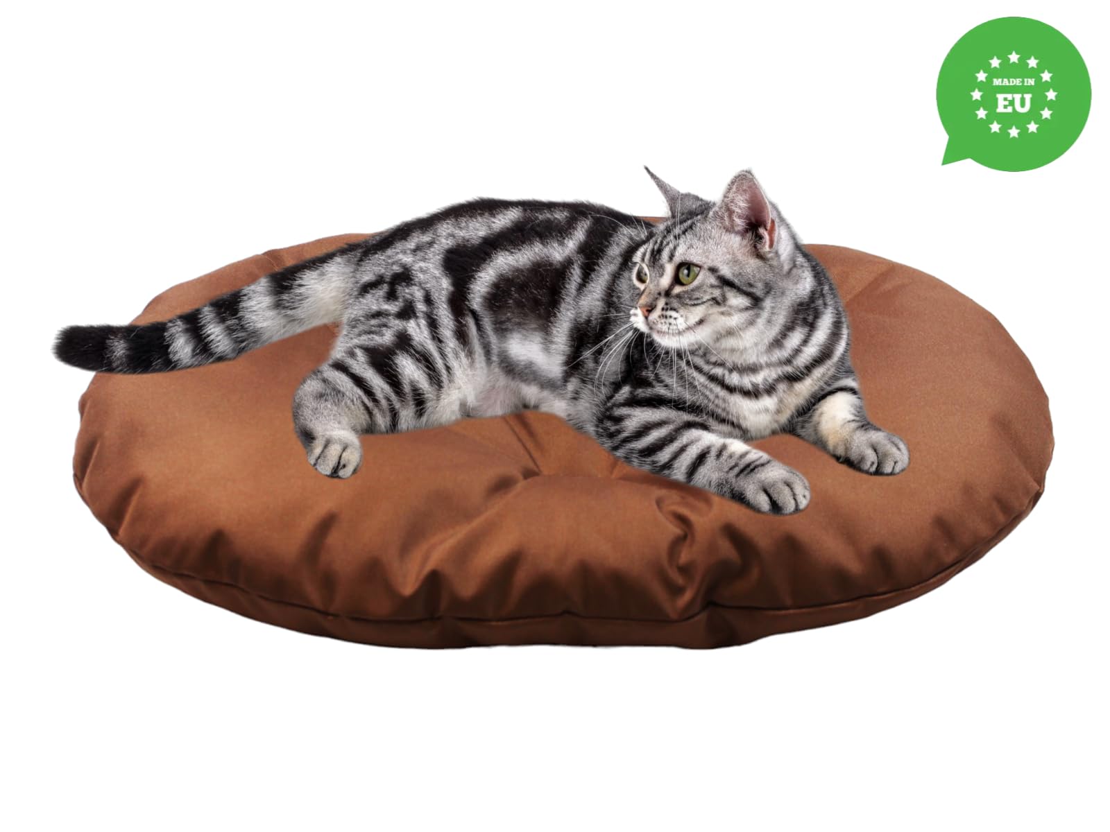Cojín para Perros y Gatos - Tamaño Ovalado 80 x 58 cm Color Marrón - Cama Lavable - Ideal para Cestas de Transporte o Camas